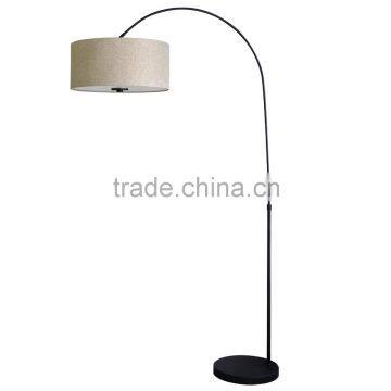 Floor lamp(Lampadaire/Una lampara) in ebony bronze finish with 16" woven basket fabric lamp shade