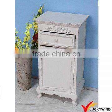 Hand Curved Antique White Fir Wood Table Cabinet