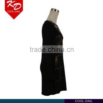 Latest New Design Fashion Scoop Neck Unique Studded Pattern Tiered Stud Front Pleating Women Dress photo-2