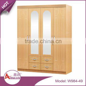 Bedroom Furniture Mirrored Almirah 4 Doors Modern Wooden Easy Assembled Wardrobe photo-2