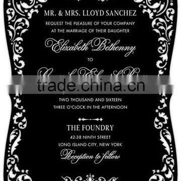 Hot sale & classy black laser cut acrylic wedding invitations with white silk screen printig