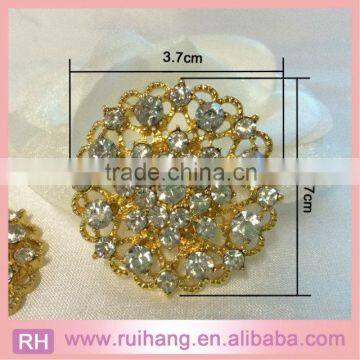 Wholesale 37mm Gold Round Bridal Rhinestone Brooch Party Dress Pin for Chair Cover Bouquet Costume and Invitation