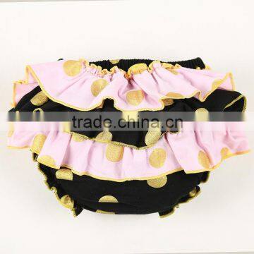 black gold polka dots ruffle organic cotton bloomer girl baby diapers underwear