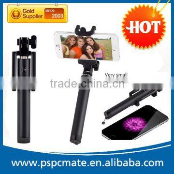 2015 the smallest folded selfie stick,with bluetooth shutter button with zoom all in one monopod