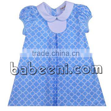Adorable blue quatrefoil A-line dress