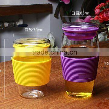 Heat resistant glass cups with silicon rubber case for personal use