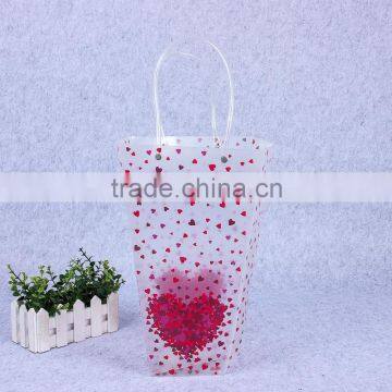 fancy clear pp material plastic foldable flower pot bag with handle