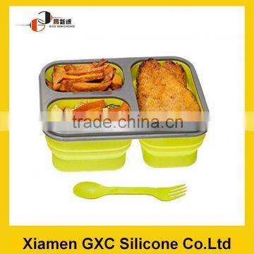 wholesalers china 3-compartment folding silicone lunch box