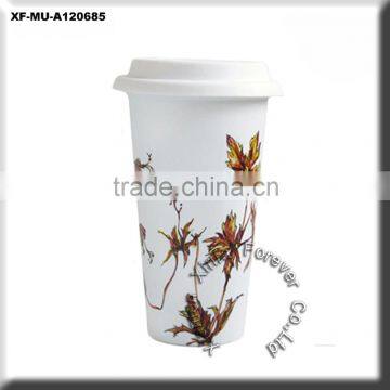 ceramic double wall beer mug with lid