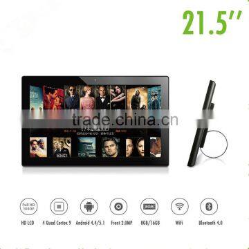 Hot sell 21.5 inch wifi android all in one pc advertising machine with sent ,wall hanging.