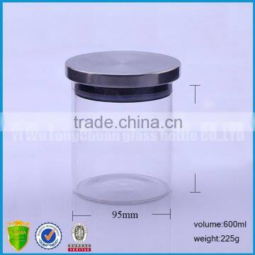 600ml Clear Straight Sided Wide Mouth Glass Display Bottles Storage Jars With Airtight Stainless Steel Lids