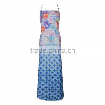 Sexy straps details bohemia print maxi summer dress for women