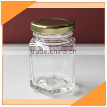 Clear Hexagon Empty 1.5oz Glass Jam Jar