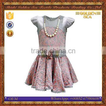 Fashion Stitching Jacquard Fabric Pink And Grey Baby Flower Girls Dress