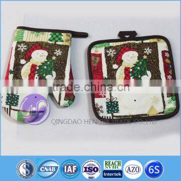 Christmas wholesale custom printed pot holder and kitchen glove set