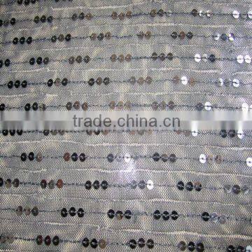 Computer Embroidery straight line Mixed 3MM Sequins Embroideiry fabric for costume gold meshe ground for tablecloes