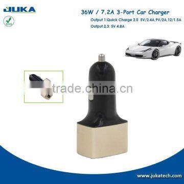2016 Mobile phone accessories 3 port usb car charger with qualcomm certified quick charge 2.0 made in China