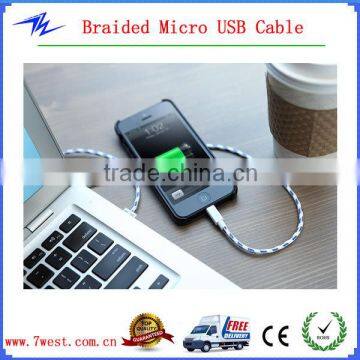 Wholesale Fabric Braided Micro USB Cable Custom USB Charger Cable for Smartphone