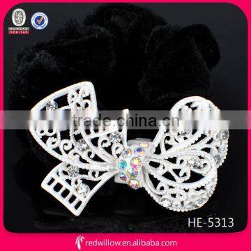 Asia popular diamante hair bow with elastic band for girl