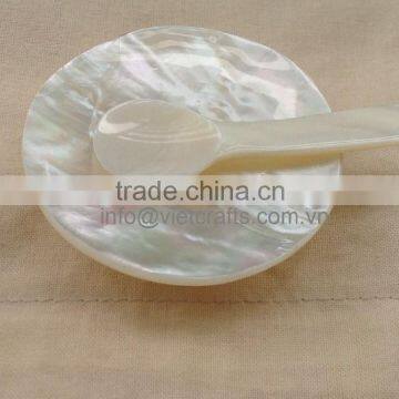 Natural mother of pearl spoon and plate for tasting caviar