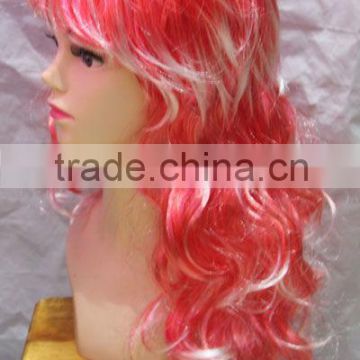 women Red mix White Long wavy wigs Cosplay Costume