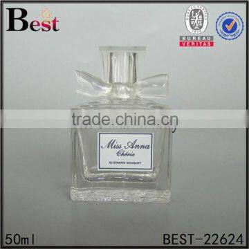 50ml bowknot cap glass perfume bottle with decal handling