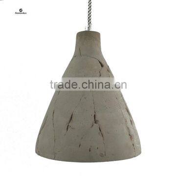 Concrete Single Pendant Lamp,E27 Conic Concrete Hanging Light with Fabric Cable