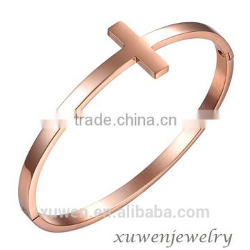 rose color cross stainless steel gold covering bangles