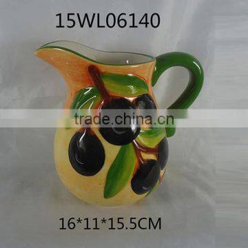 2016 factory direct sale ceramic milk jug with olive design