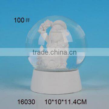 Handmade white ceramic christmas snow globe,ceramic santa snow globe