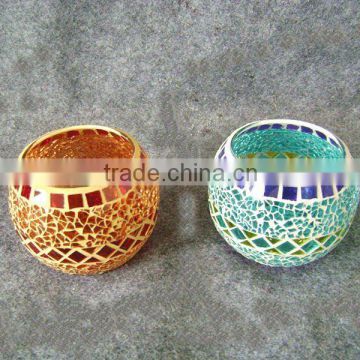 crackle glass mosaic candle holder with pattern