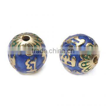 200pcs Blue Enameled Brass Beads classical ethnic jewelry fashion handmade beads round wholesale loose beads 13.3mm