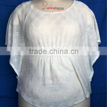 Round Neck Butterfly Sleeve Ladies Elegant Blouse Design