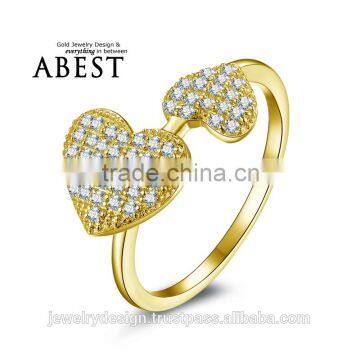 Two Fashion Heart Ring 10K Yellow Gold Micro Pave Stones Simple Wedding Ring Lady's Fashion Jewelry Ring