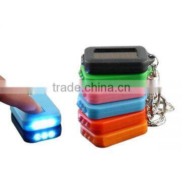 New Fashion Mixed Color Solar portable LED Light Keychain / Mini Flashlight Key Ring Survial Gadget 3 LED