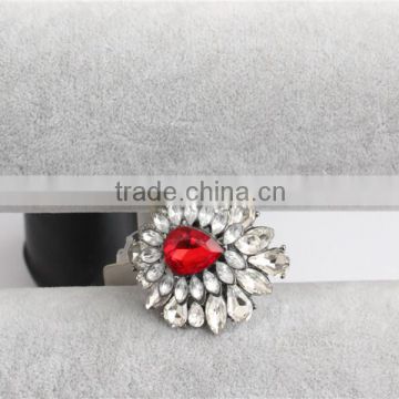 Hot selling cheap custom rhodium crystal ring wholesale, red diamond rings for women