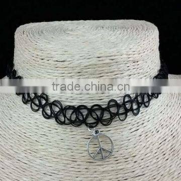 Black elastic nylon rope with silver alloy tree shape choker necklace