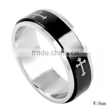SRR8028 High Polished Jewelry Jesus Cross Gear Ring Black Enamel Ring Surgical Stainless Steel Gear Ring