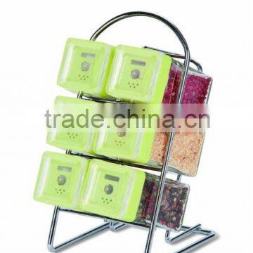 SINOGLASS 6 Pcs Square Shape Jars Spice Rack Set With Plastic Lid