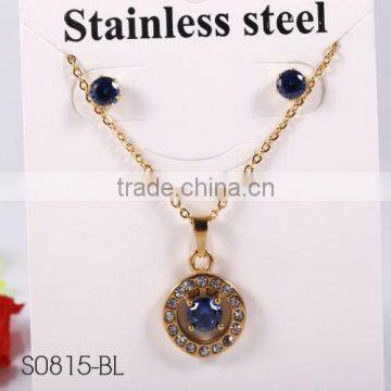 Newest model blue crystal artificial diamonds charm jewelry set for engagement