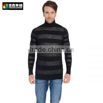 Men Striped Cashmere Sweater, Men High Neck Striped Cashmere Sweater