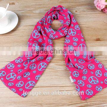 2015 Fashion Lady Silk PEACE pattern Printed Chiffon silk neck scarf china wholesale