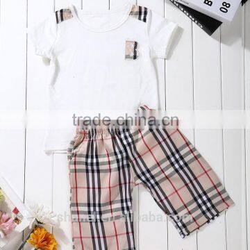 Summer new arrival boys T-shirt two-piece suits boys plaid pants suits