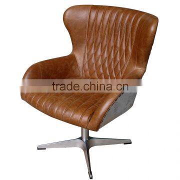 Aviator swivel armchair distressed Brown leather