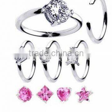 Stainless steel CBR rings with zircon body piercing captive rings