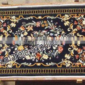 Marble Inlay Dining Table Top Pietra Dura Black Marble Table Top