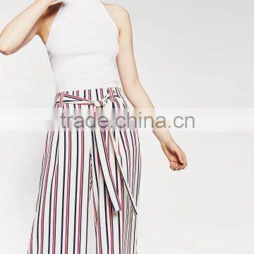 OEM&ODM Service Ladies Wide Leg Pants Stripe Loose Pants High Fashion Three Quarter Length Pants