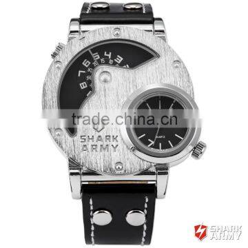 Men Leather Big Dial Analog Quartz Sport Army Watch