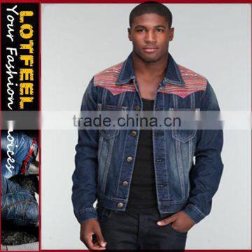 Mens Aztec Jeans Designer Long Sleeved Collared Denim Jacket (LOTJ291)