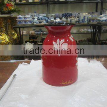 Beautiful small red and flower ceramic vase